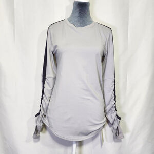 Fabletics Women's Gray Polyester Long Sleeve Round Neck Activewear Tops Size XS